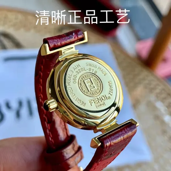 Fendi Mini Watch Burgundy Leather Gold-Tone Case Watches - 41