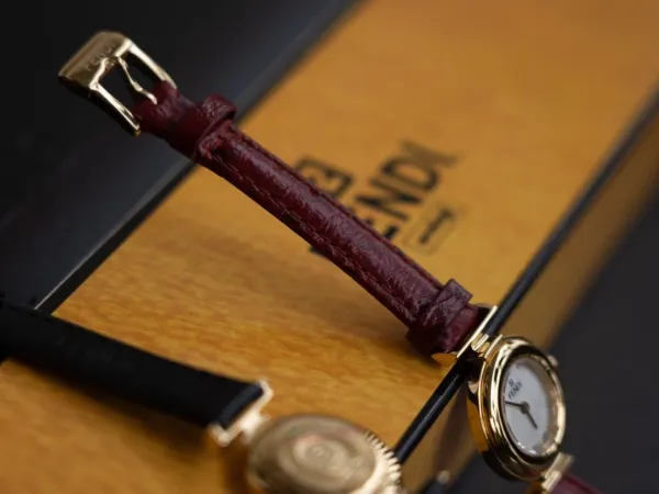 Fendi Mini Watch Burgundy Leather Gold-Tone Case Watches - 16