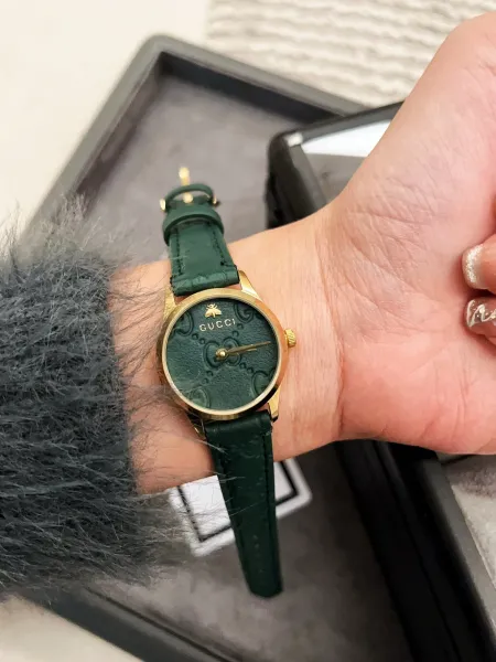 Gucci G-Timeless Black Leather Watch with Gold-Tone Case Watches - 10
