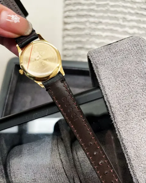 Gucci G-Timeless Black Leather Watch with Gold-Tone Case Watches - 20