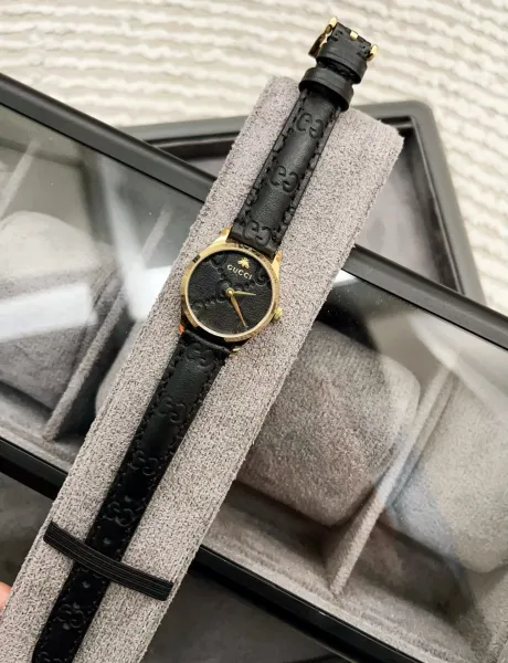 Gucci G-Timeless Black Leather Watch with Gold-Tone Case Watches - 14