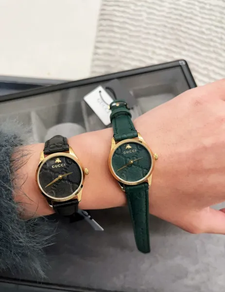 Gucci G-Timeless Black Leather Watch with Gold-Tone Case Watches - 18