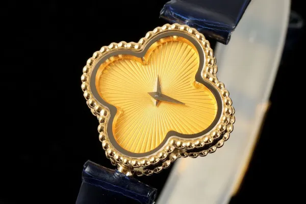 Van Cleef & Arpels Alhambra Yellow Gold Dial Watch with Navy Leather Strap Watches - 43