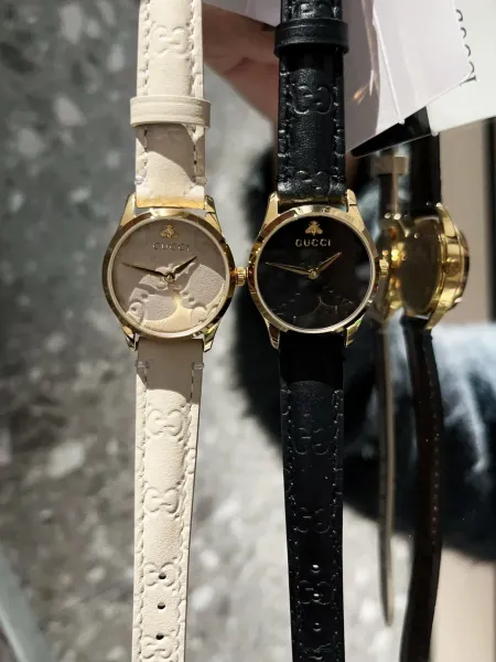 Gucci G-Timeless Black Leather Watch with Gold-Tone Case Watches - 30