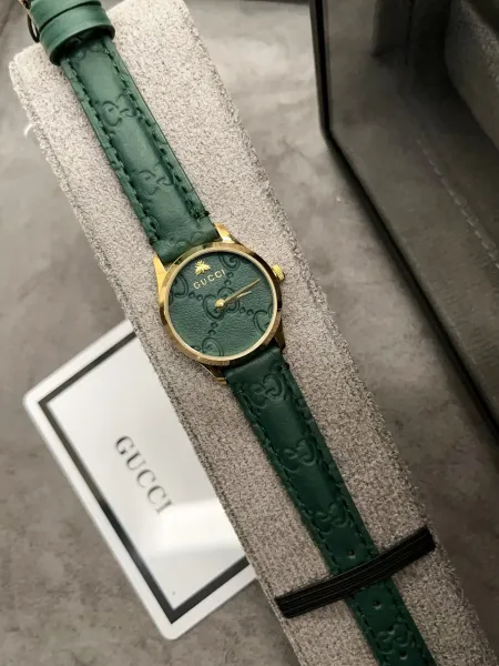 Gucci G-Timeless Black Leather Watch with Gold-Tone Case Watches - 9