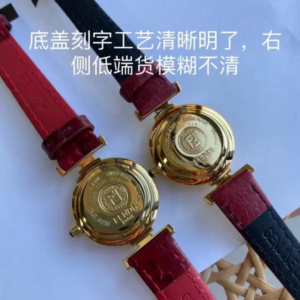 Fendi Mini Watch Burgundy Leather Gold-Tone Case Watches - 40
