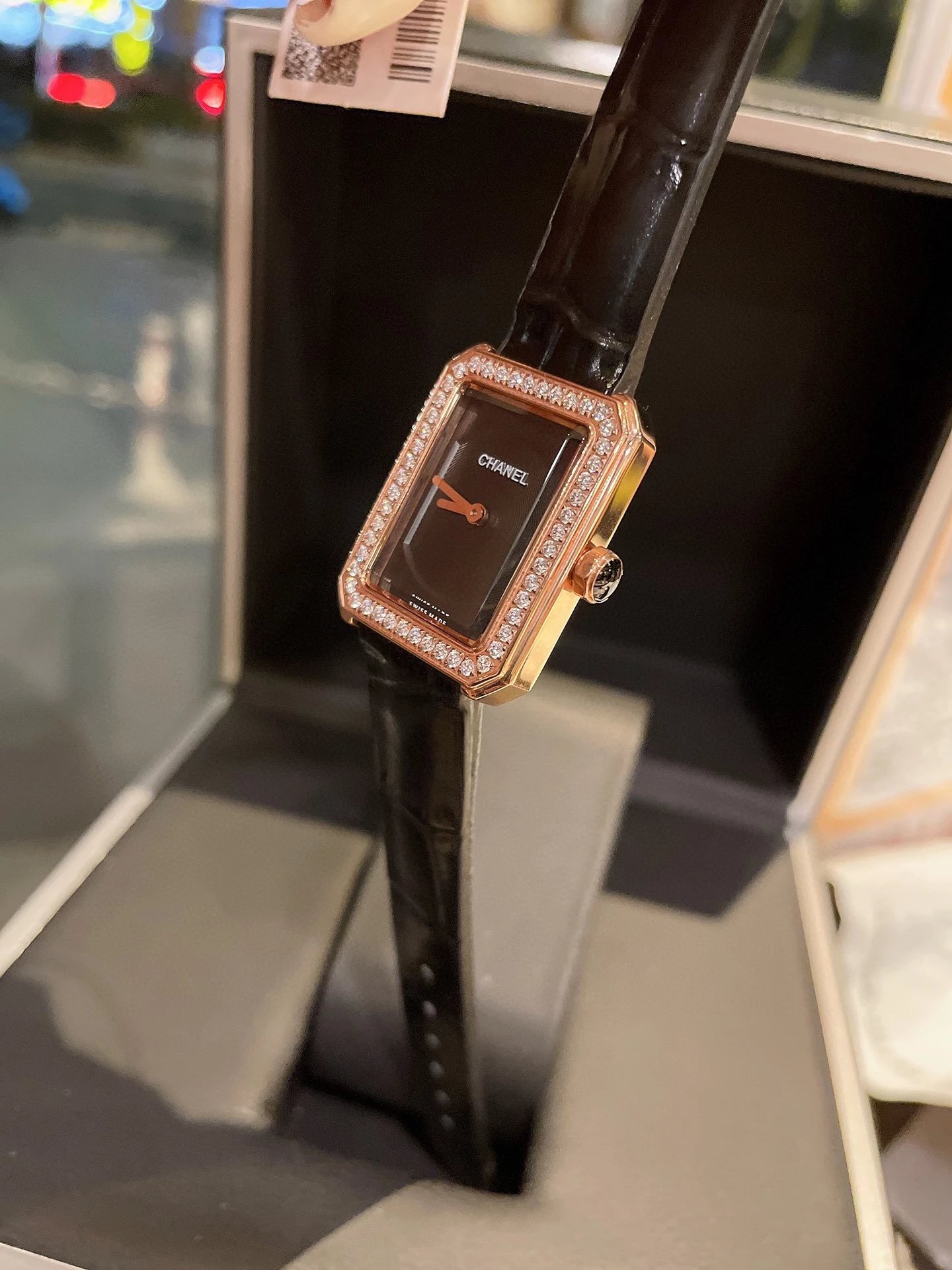 Chanel Première Rock Diamond-Set Rose Gold Watch Black Leather Strap Watches - 7