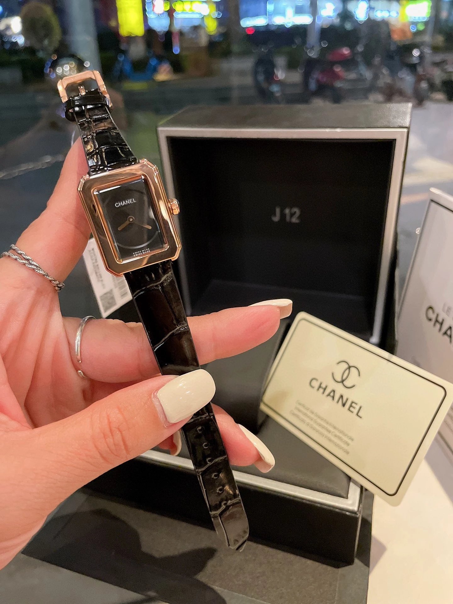 Chanel Première Rock Diamond-Set Rose Gold Watch Black Leather Strap Watches - 13