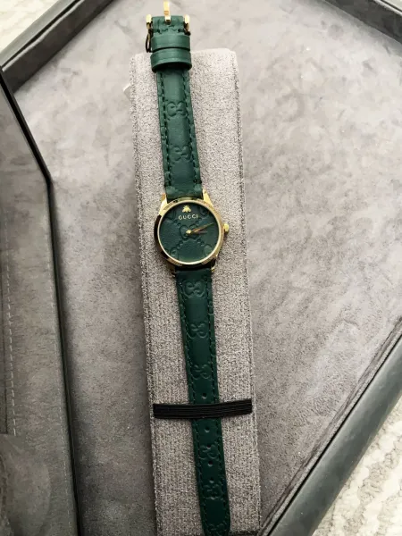 Gucci G-Timeless Black Leather Watch with Gold-Tone Case Watches - 8