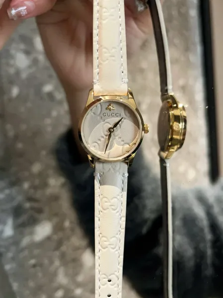 Gucci G-Timeless Black Leather Watch with Gold-Tone Case Watches - 25