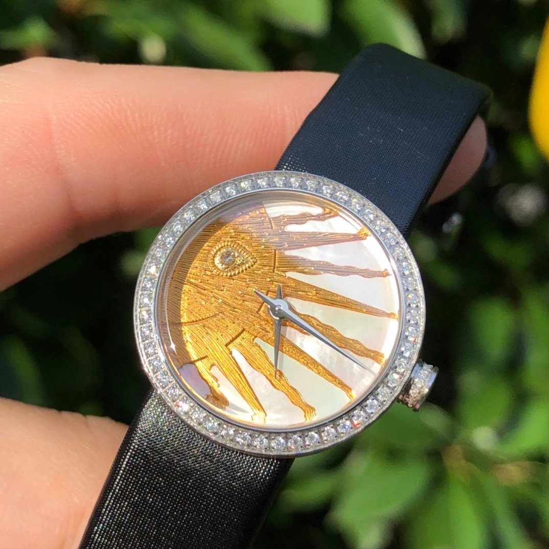 Dior La D de Dior Black Dial Rose Gold Diamond Bezel Watch Watches - 14
