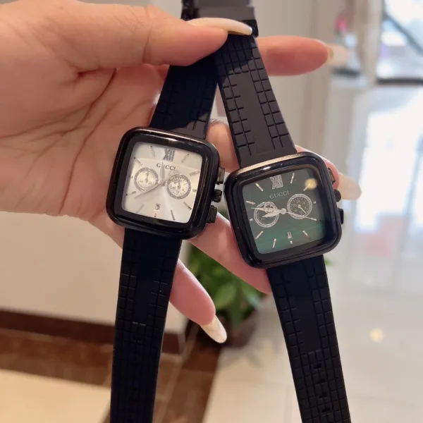 Gucci Chronograph Square Watch Black Rubber Strap Watches - 16