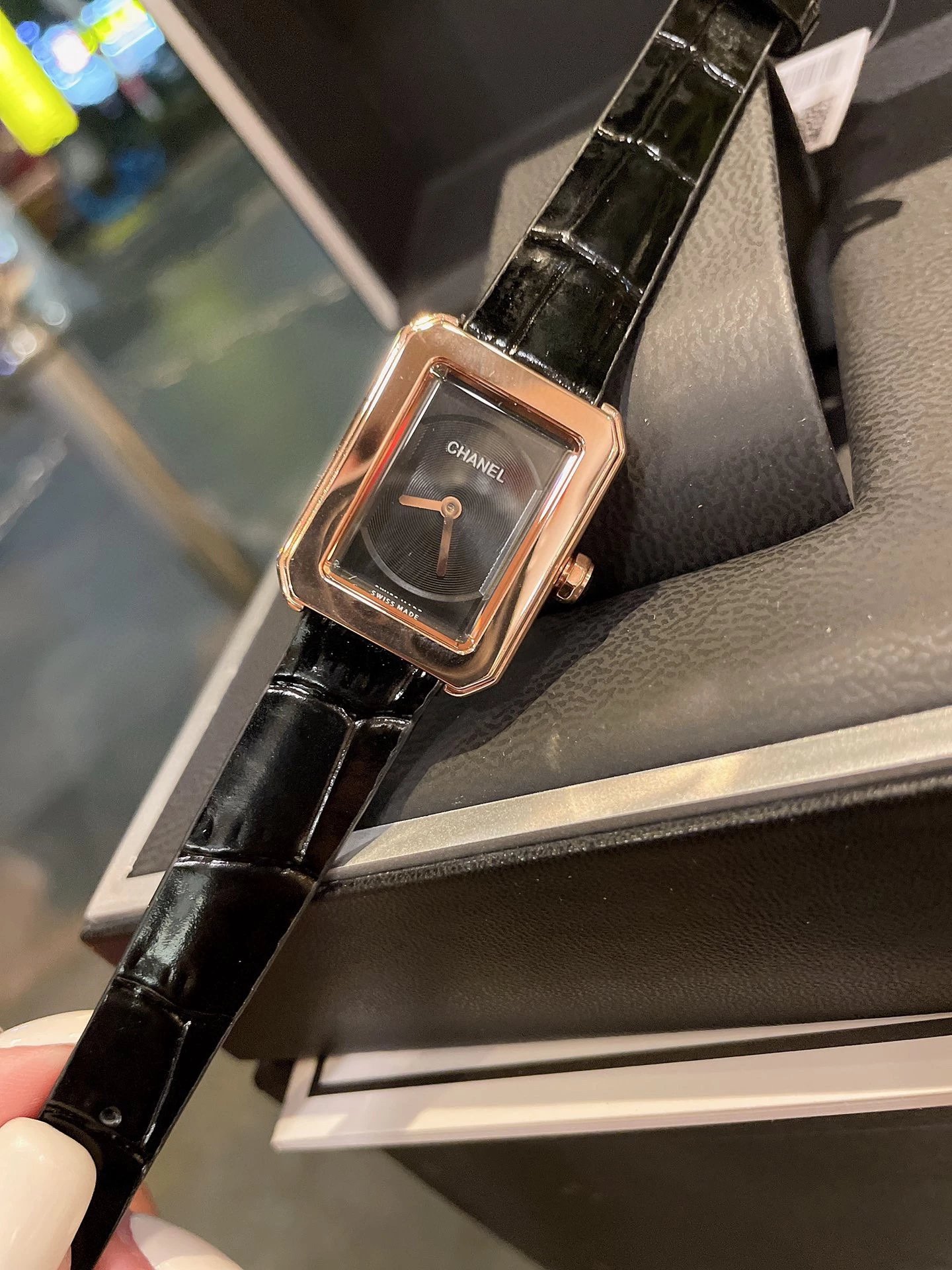 Chanel Première Rock Diamond-Set Rose Gold Watch Black Leather Strap Watches - 15