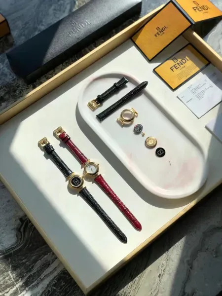 Fendi Mini Watch Burgundy Leather Gold-Tone Case Watches - 21