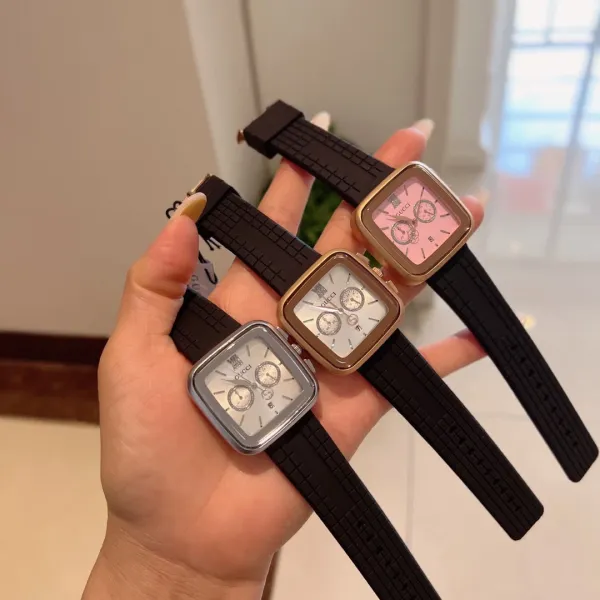Gucci Chronograph Square Watch Black Rubber Strap Watches - 9