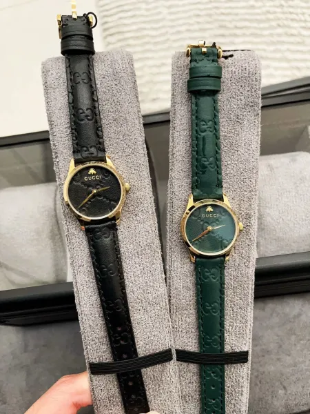 Gucci G-Timeless Black Leather Watch with Gold-Tone Case Watches - 13