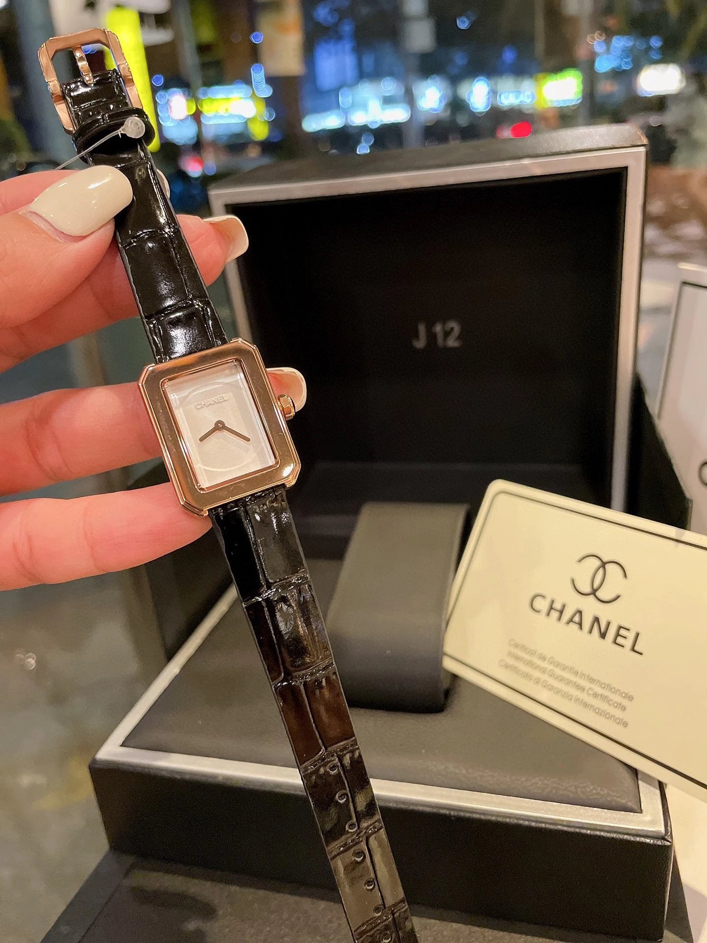 Chanel Première Rock Diamond-Set Rose Gold Watch Black Leather Strap Watches - 19