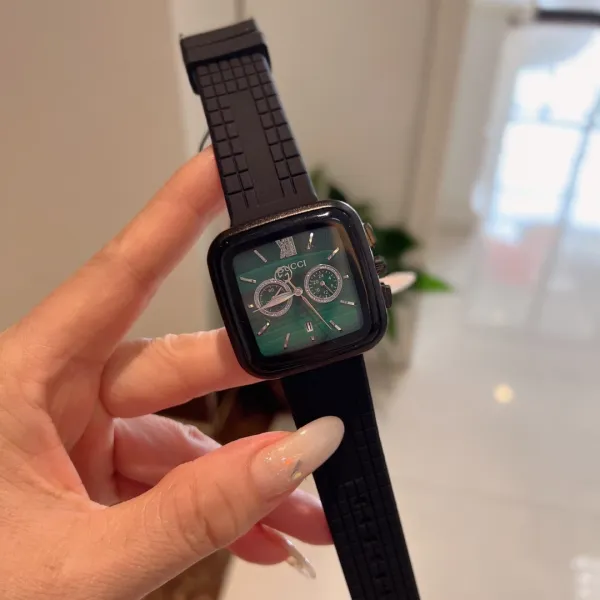 Gucci Chronograph Square Watch Black Rubber Strap Watches - 11