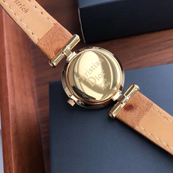 Dior La D de Dior Gold-Tone White Dial Tan Leather Watch Watches - 9
