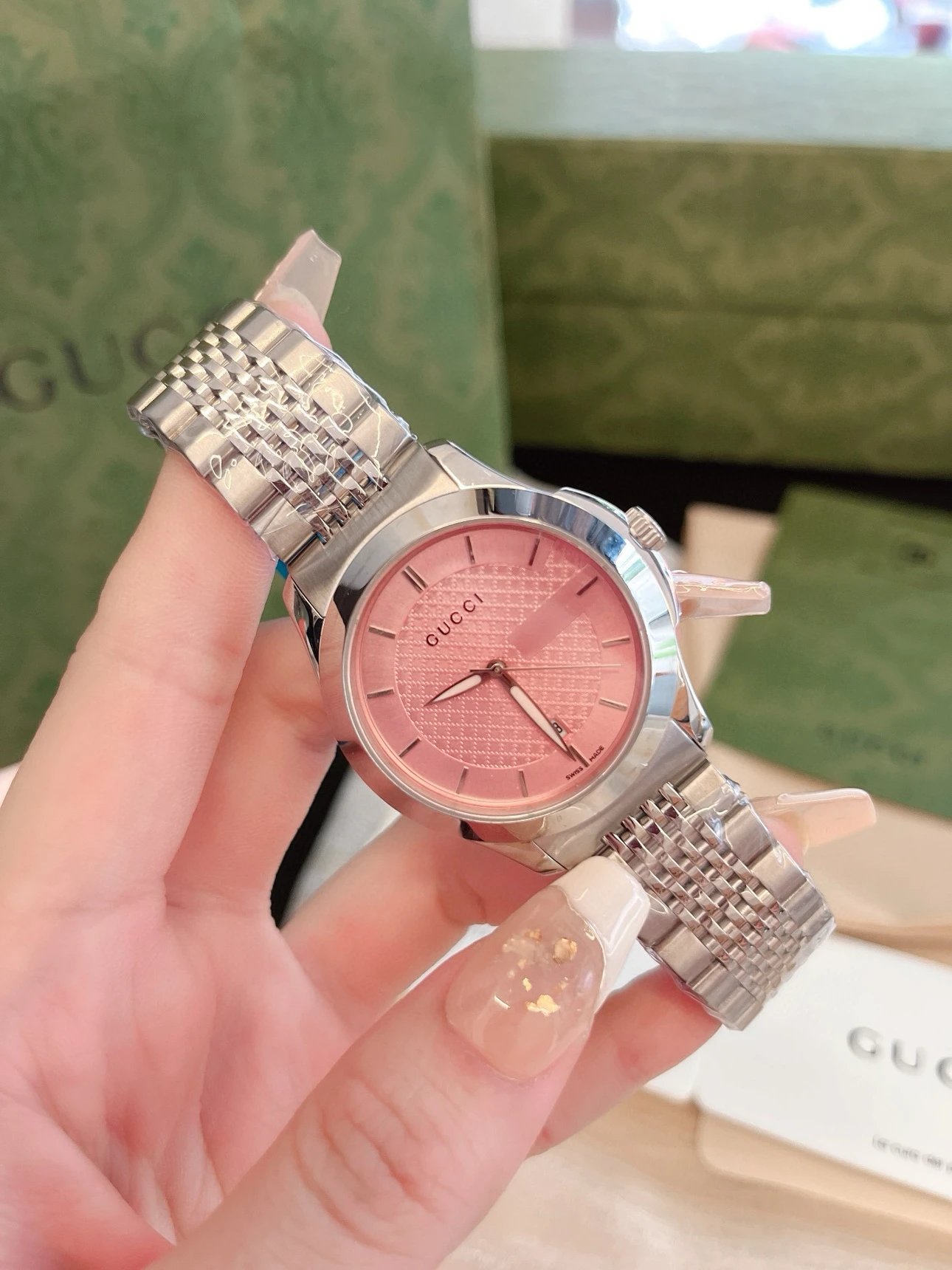 Gucci G-Timeless Pink Dial Stainless Steel Watch Watches - 14