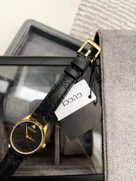 Gucci G-Timeless Black Leather Watch with Gold-Tone Case Watches - 21