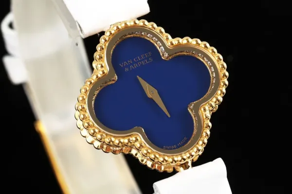 Van Cleef & Arpels Alhambra Yellow Gold Dial Watch with Navy Leather Strap Watches - 69