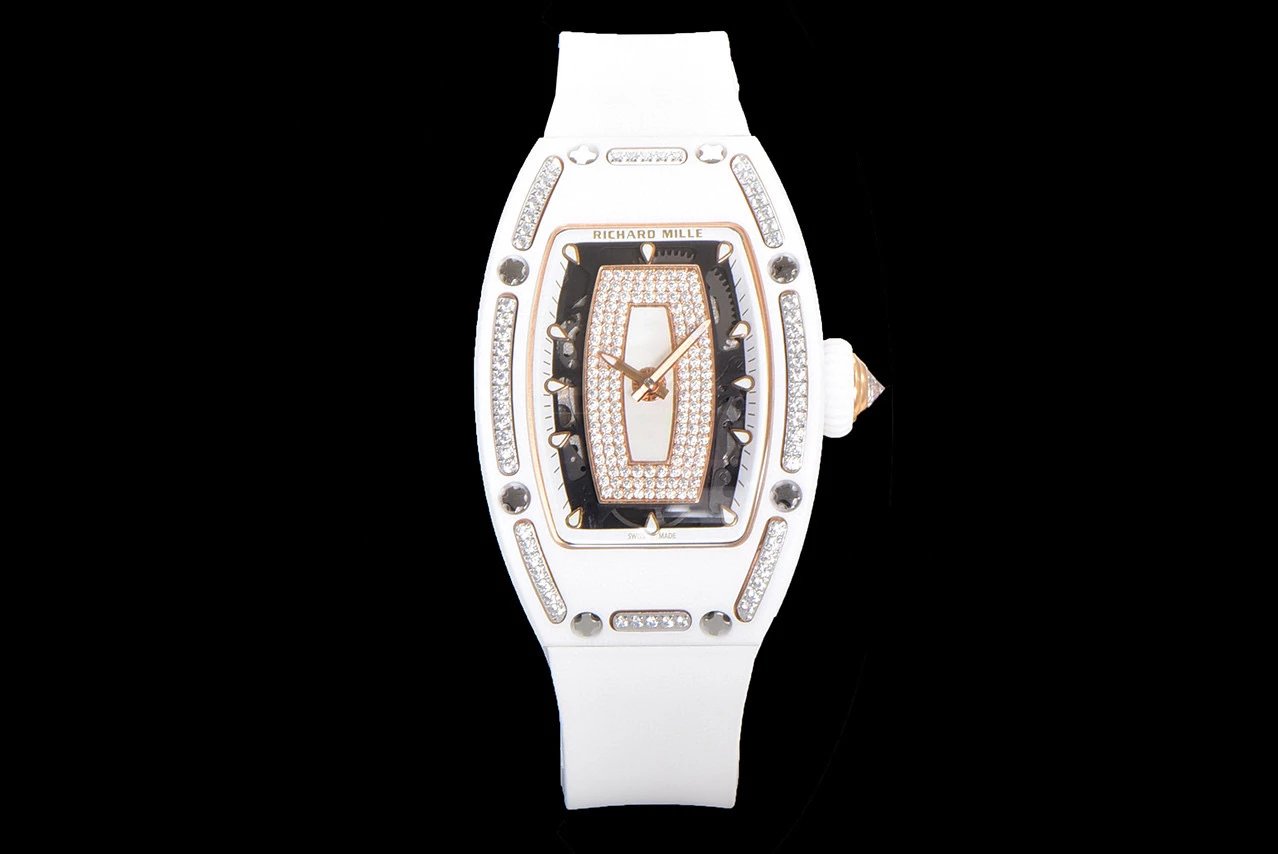 Richard Mille Watches Diamond-Set Tonneau Watch with White Strap image 5