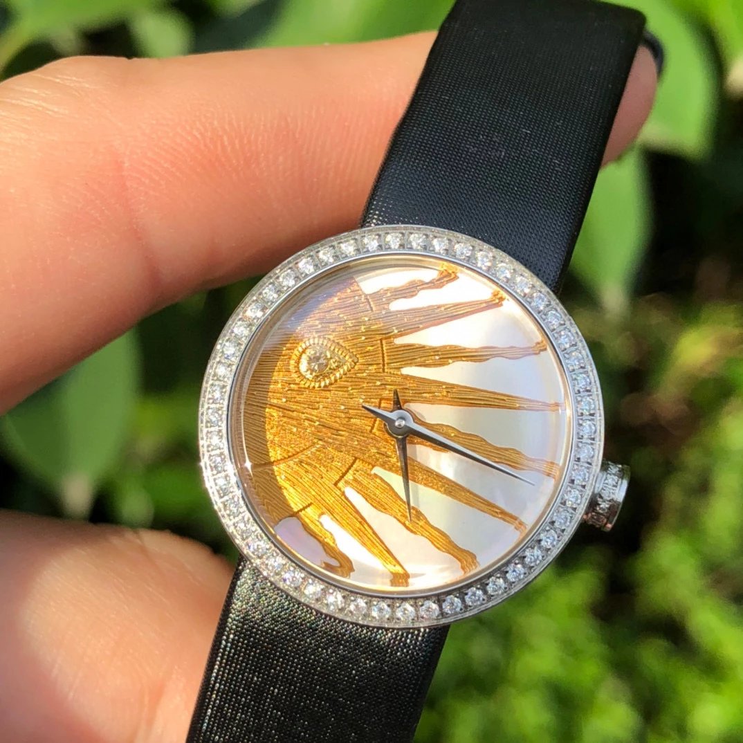 Dior La D de Dior Black Dial Rose Gold Diamond Bezel Watch Watches - 12