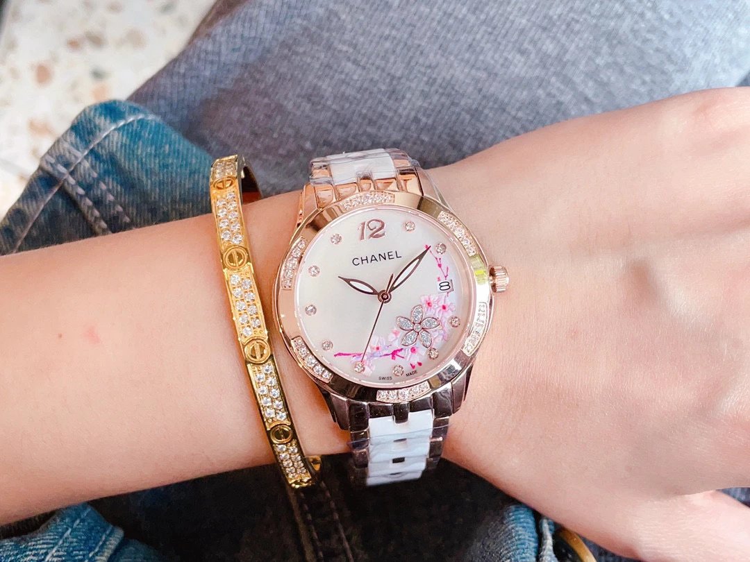 Chanel Mademoiselle Prive Cherry Blossom Ceramic Watch Rose Gold and Silver Watches - 11