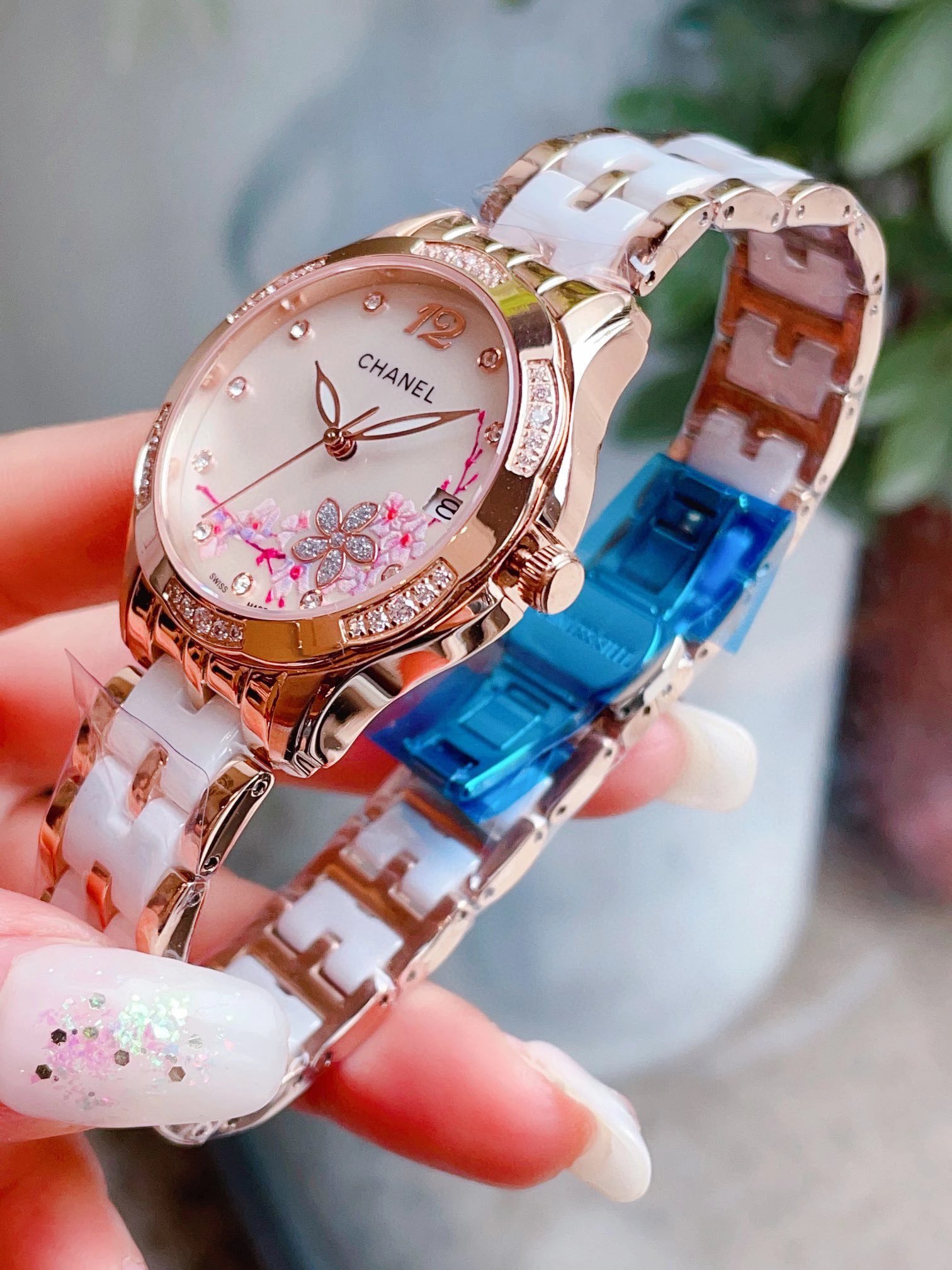 Chanel Mademoiselle Prive Cherry Blossom Ceramic Watch Rose Gold and Silver Watches - 7
