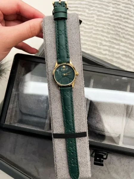 Gucci G-Timeless Black Leather Watch with Gold-Tone Case Watches - 5