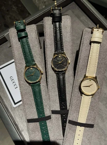 Gucci G-Timeless Black Leather Watch with Gold-Tone Case Watches - 22