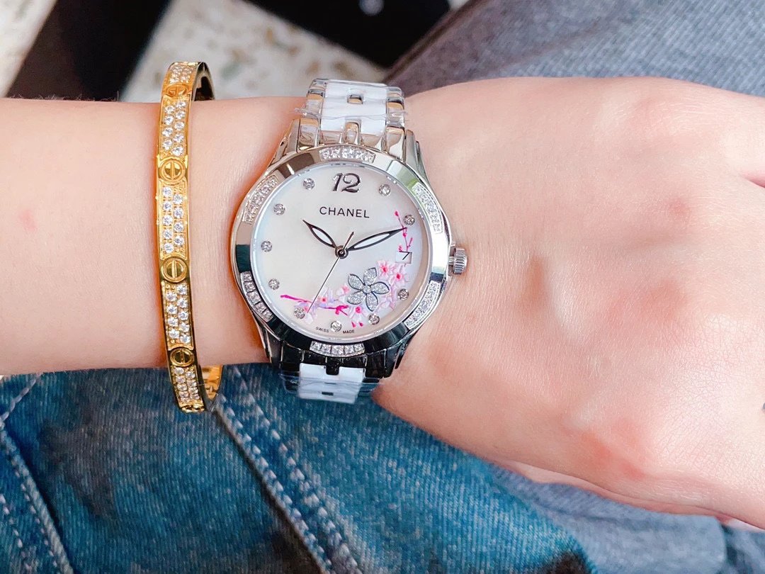 Chanel Mademoiselle Prive Cherry Blossom Ceramic Watch Rose Gold and Silver Watches - 19