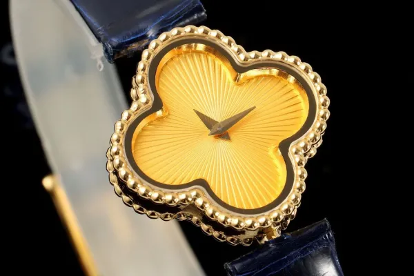 Van Cleef & Arpels Alhambra Yellow Gold Dial Watch with Navy Leather Strap Watches - 42