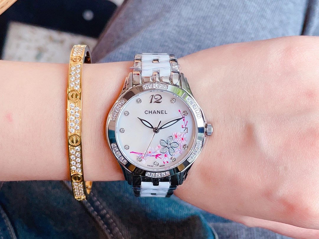 Chanel Mademoiselle Prive Cherry Blossom Ceramic Watch Rose Gold and Silver Watches - 18