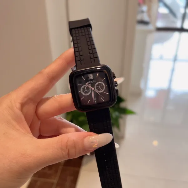 Gucci Chronograph Square Watch Black Rubber Strap Watches - 14