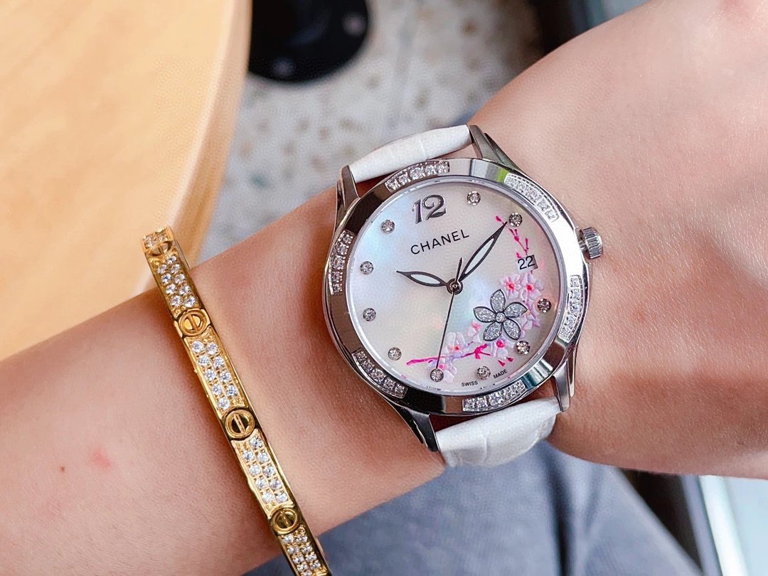 Chanel Mademoiselle Prive Cherry Blossom Ceramic Watch Rose Gold and Silver Watches - 39
