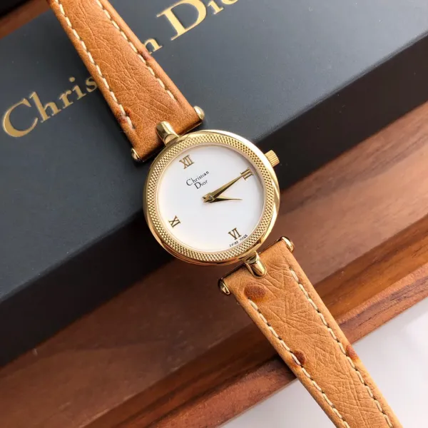 Dior La D de Dior Gold-Tone White Dial Tan Leather Watch Watches - 3