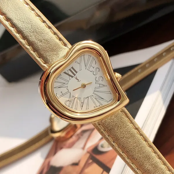 Saint Laurent Yves Saint Laurent Heart-Shaped Watch Gold Red Leather Strap Watches - 17