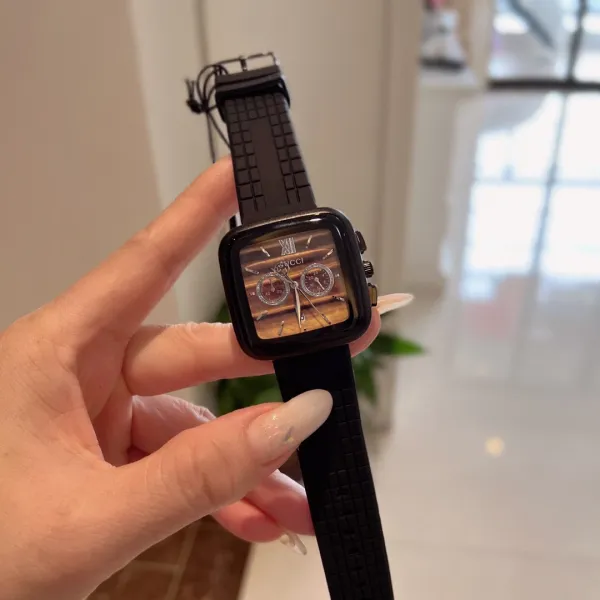 Gucci Chronograph Square Watch Black Rubber Strap Watches - 13