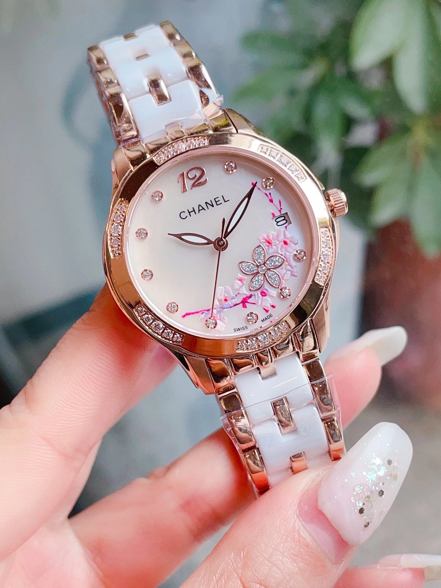 Chanel Mademoiselle Prive Cherry Blossom Ceramic Watch Rose Gold and Silver Watches - 4