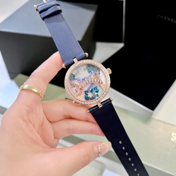 Van Cleef & Arpels Poetic Complications Lady Arpels Heures Florales Watch Navy Blue Leather Watches - 6