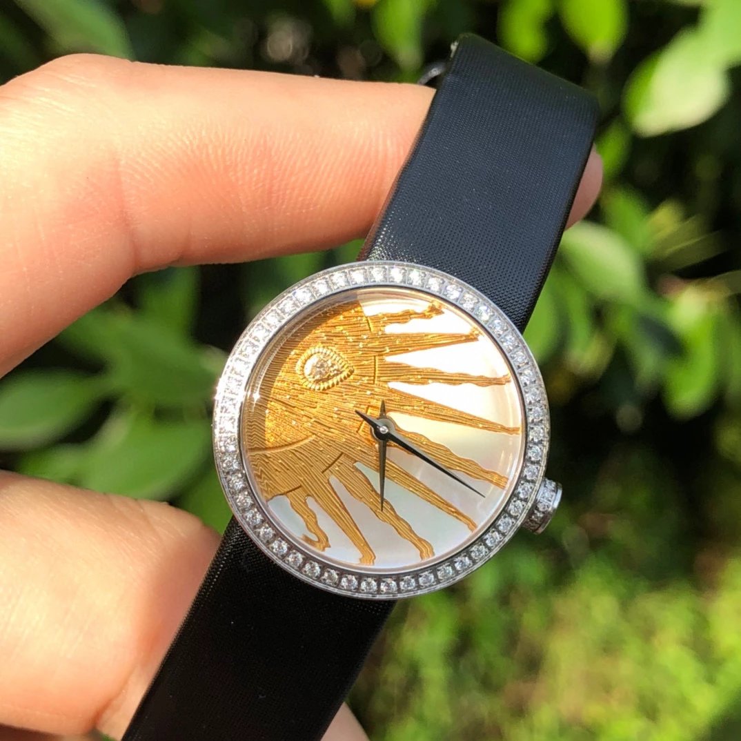 Dior La D de Dior Black Dial Rose Gold Diamond Bezel Watch Watches - 13