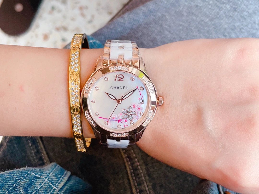 Chanel Mademoiselle Prive Cherry Blossom Ceramic Watch Rose Gold and Silver Watches - 10