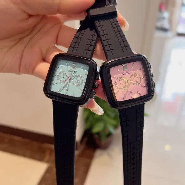 Gucci Chronograph Square Watch Black Rubber Strap Watches - 17