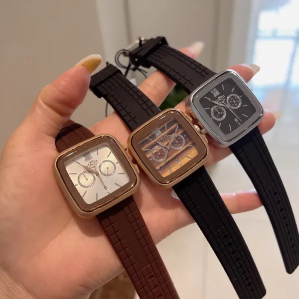 Gucci Chronograph Square Watch Black Rubber Strap Watches - 10
