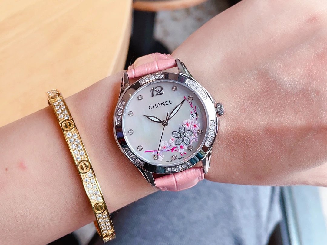Chanel Mademoiselle Prive Cherry Blossom Ceramic Watch Rose Gold and Silver Watches - 38