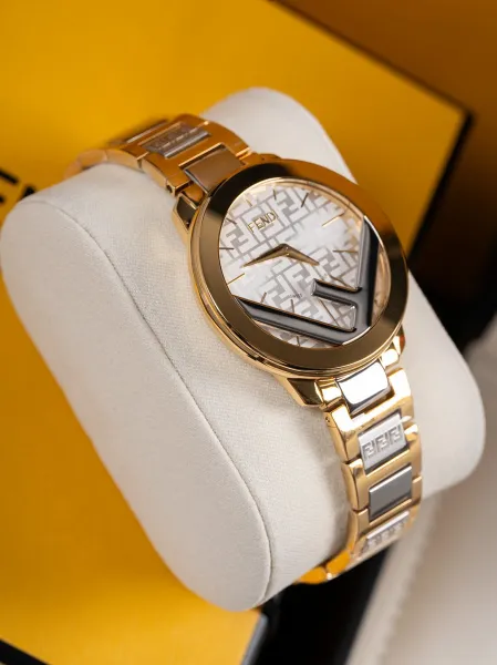 Fendi FF Logo Chronograph Rose Gold and Silver Watch Watches - 16