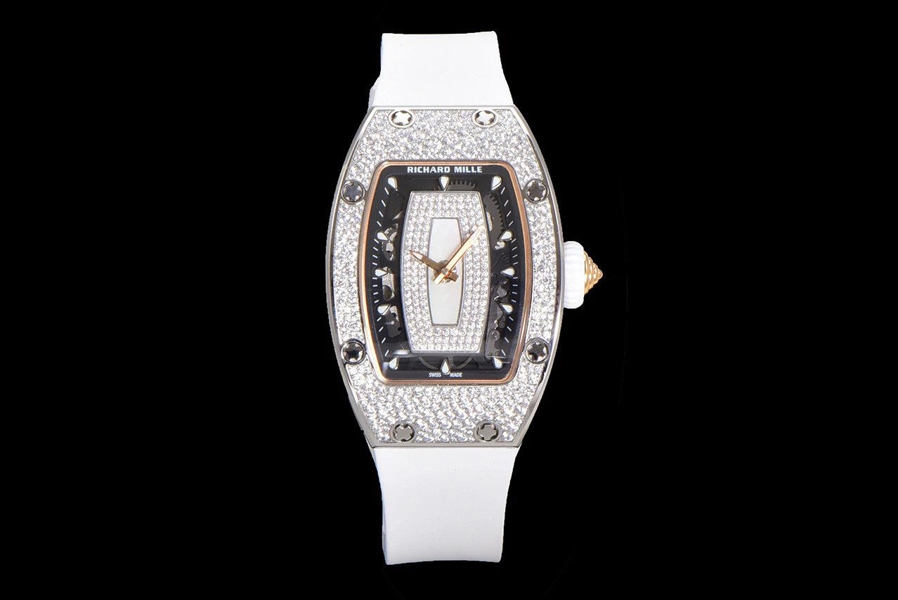 Richard Mille Watches Diamond-Set Tonneau Watch with White Strap image 7