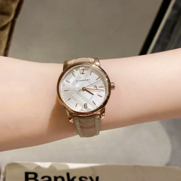 Burberry The City Watch Rose Gold White Red Check Strap Quartz Watch Watches - 9
